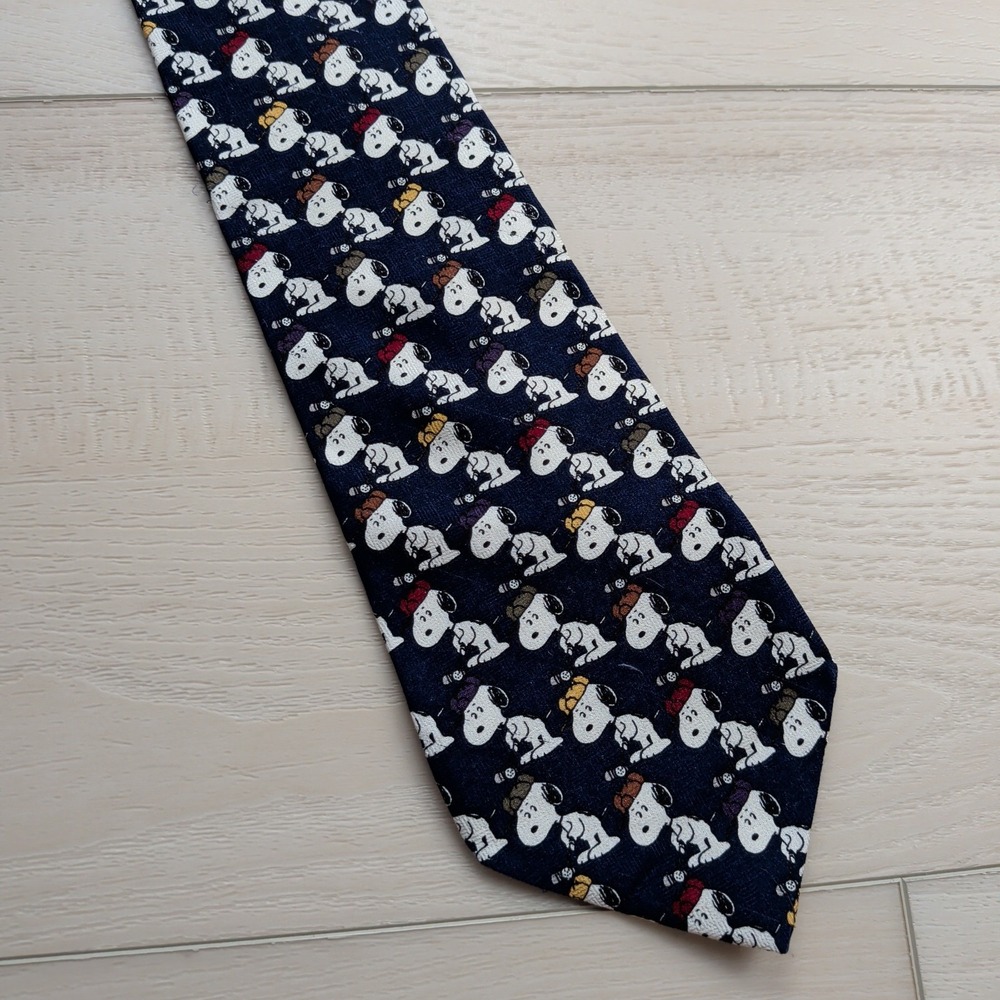 Vintage Peanuts Snoopy Tie Necktie Silk Miniature Golf Print Blue Made in USA